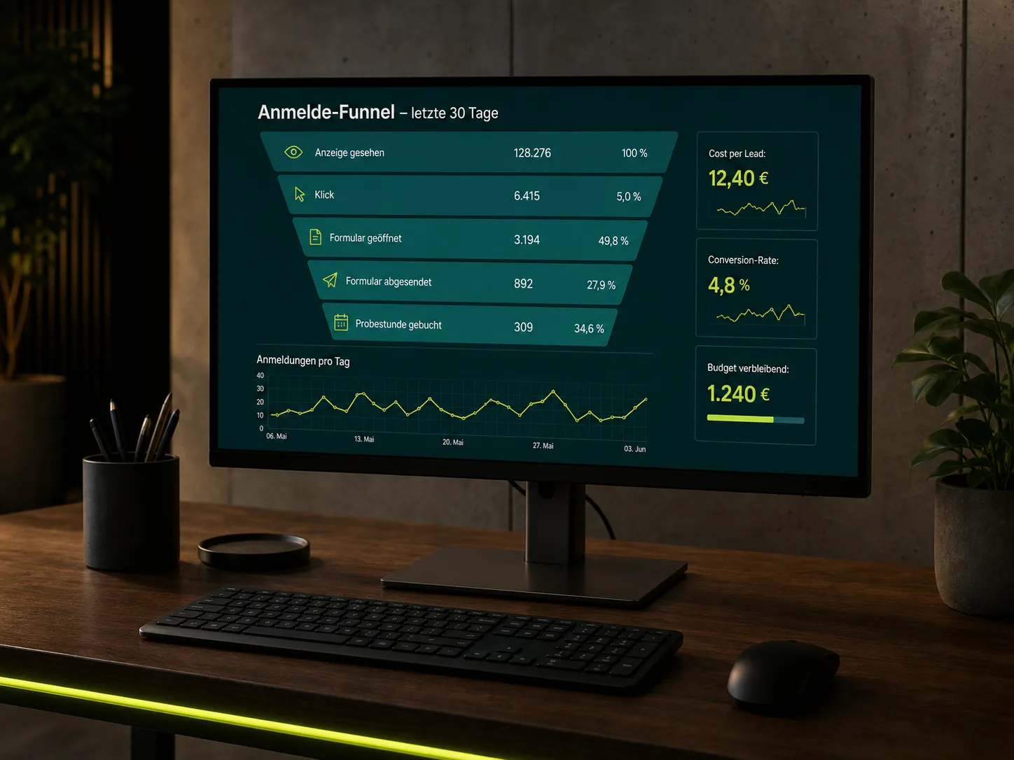 Marketing-Funnel-Dashboard einer Fahrschule – Anmeldungen vom Klick bis zur Probestunde