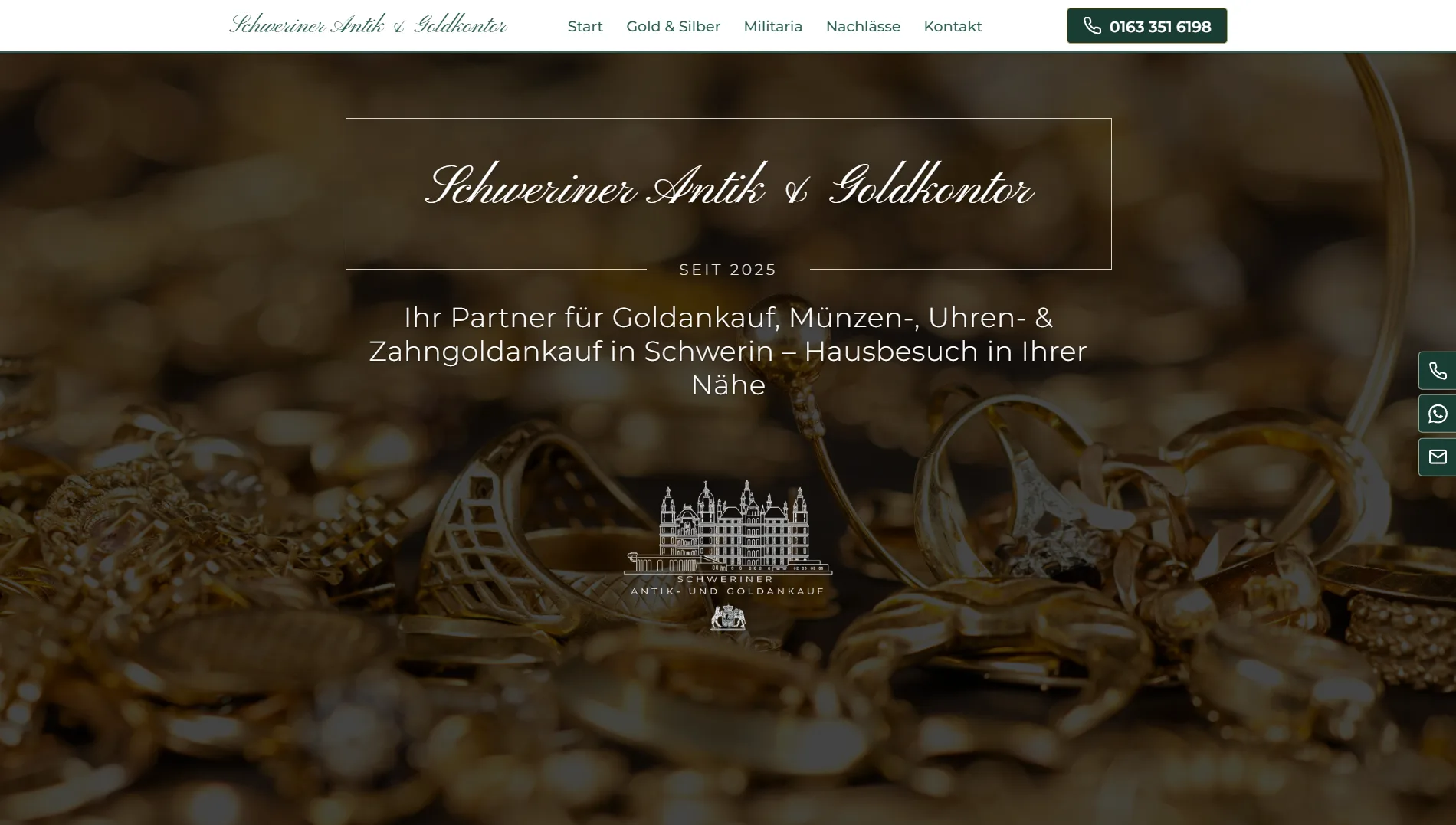 Website-Startseite eines Antik- und Goldankaufs in Schwerin – Mecklenburg-Vorpommern